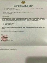 Surat usulan dari Dekan Fakultas Ekonomi dan Bisnis UGM Eko Suwardi