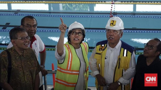 Sri Mulyani mengunjungi beberapa venue di Komplesk Stadion Utama Gelora Bung Karno.