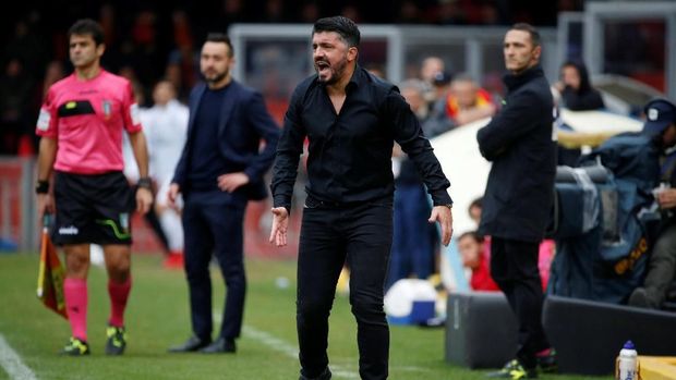 Gennaro Gattuso menjalani debut melatih AC Milan dengan hasil imbang. (