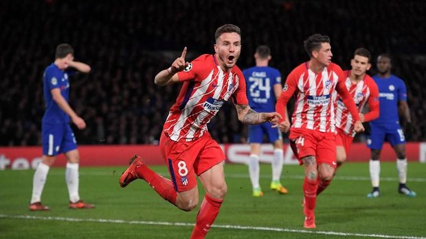 Saul Niguez sempat membuat Atletico Madrid unggul 1-0 atas Chelsea. (