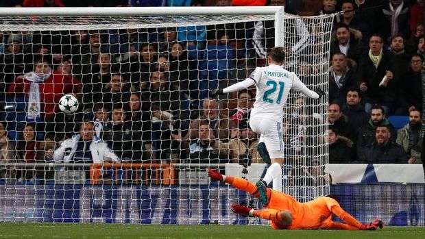 Borja Mayoral mencetak gol pertama untuk Real Madrid ke gawang Dortmund. (
