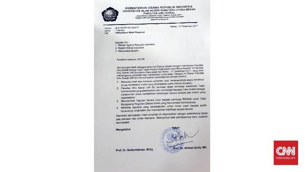 UIN Sumut Minta Maaf Soal Diskusi 'Jejak Pelacur Arab'