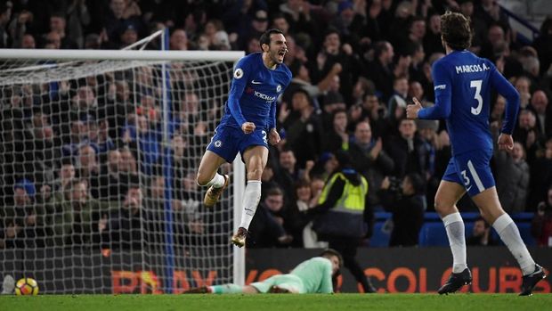 Davide Zappacosta mencetak gol penutup kemenangan Chelsea atas Stoke City, skor 5-0. (