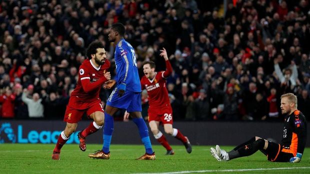 Mohamed Salah berhasil membawa Liverpool menang 2-1 atas Leicester City. (