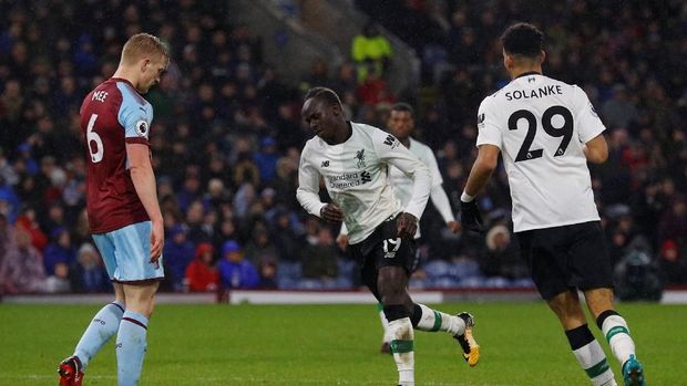Sadio Mane buka keunggulan Liverpool 1-0 atas Burnley. (
