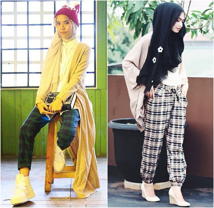 Foto: Padu Padan Hijab dan Celana Motif Kotak ala Selebgram