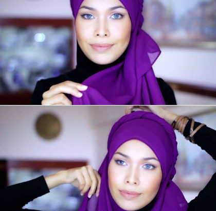 Tutorial Hijab dengan Aksen Twist Ala Wanita Timur Tengah 