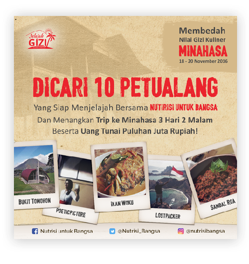 Mau Liburan Gratis ke Minahasa dan Dapat Uang Puluhan Juta Rupiah? Ikut Saja Lomba Jelajah Gizi! Mau Liburan Gratis ke Minahasa dan Dapat Uang Puluhan Juta Rupiah? Ikut Saja Lomba Jelajah Gizi!